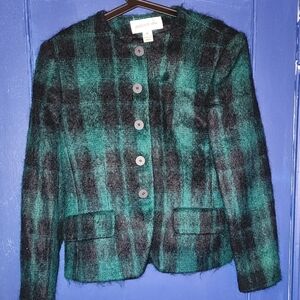 Jigsaw Teal and Black Checkered Blazer